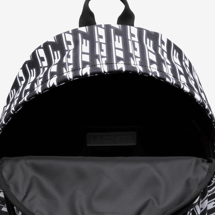 hombres Lacoste 6F241942 mono negro blanco l57 mochila con logo estampado