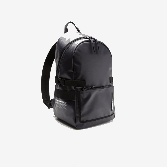 hombres Lacoste 6F241978 azul noche negra m20 mochila con logo en contraste