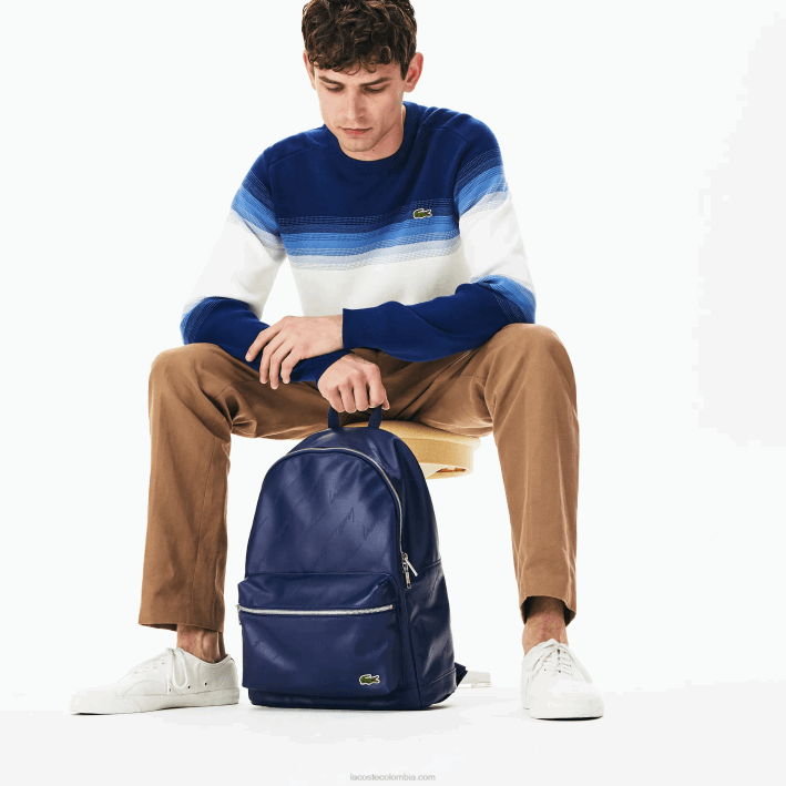 hombres Lacoste 6F242047 profundidades azules e62 mochila con cremallera y estampado de la firma en vivo hombres Lacoste 6F242047 profundidades azules e62 mochila con cremallera y estampado de la firma en vivo
