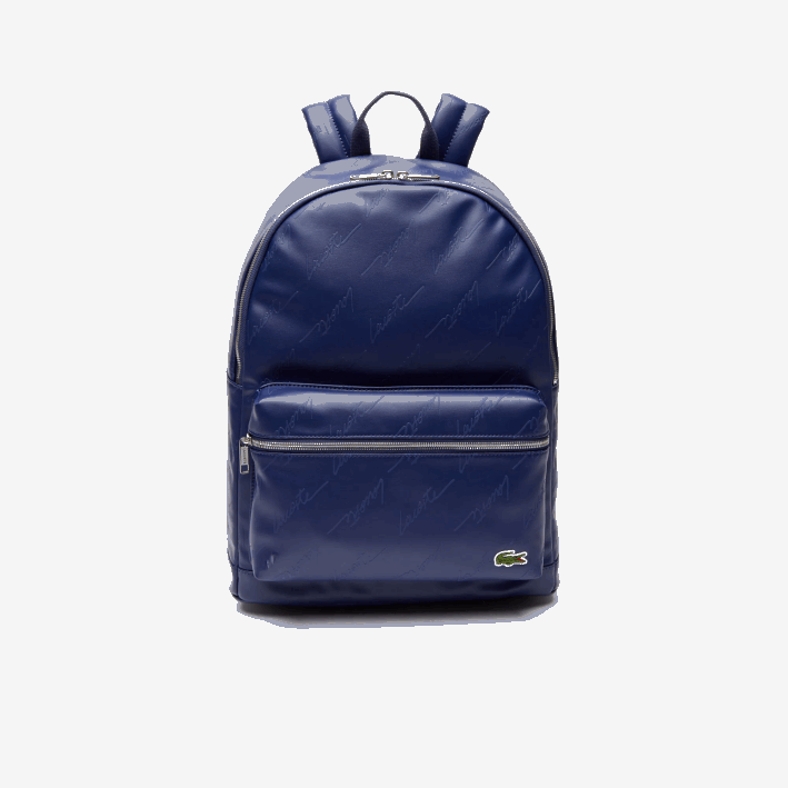 hombres Lacoste 6F242047 profundidades azules e62 mochila con cremallera y estampado de la firma en vivo