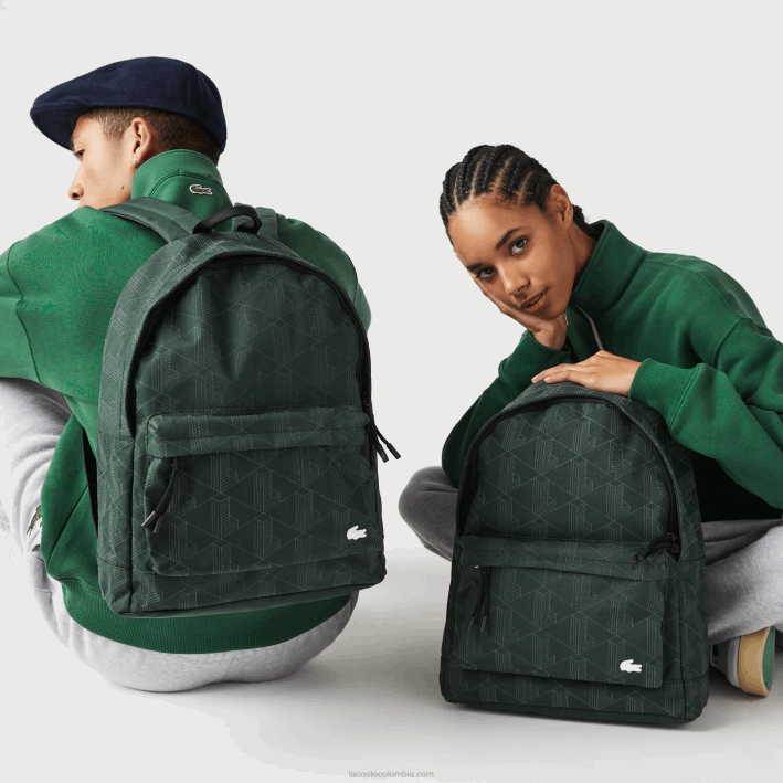 hombres Lacoste 6F242072 sinople monograma l22 mochila con estampado de monograma reflectante