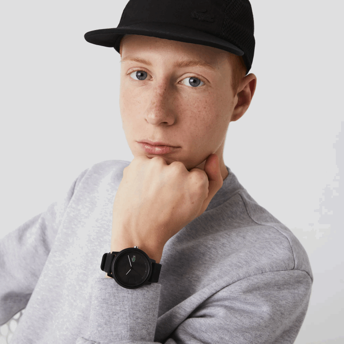 hombres Lacoste 6F242191 negro 000 Reloj 12.12 con correa de silicona negra.