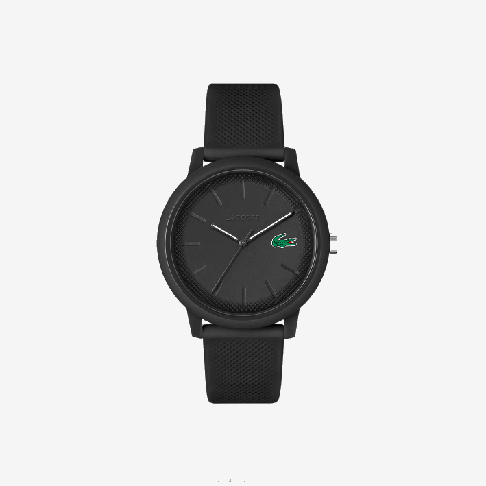 hombres Lacoste 6F242191 negro 000 Reloj 12.12 con correa de silicona negra.
