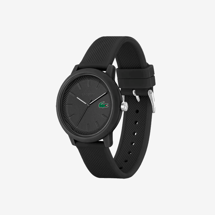 hombres Lacoste 6F242191 negro 000 Reloj 12.12 con correa de silicona negra.