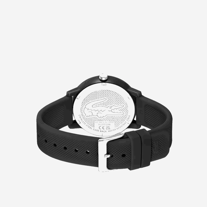 hombres Lacoste 6F242191 negro 000 Reloj 12.12 con correa de silicona negra.