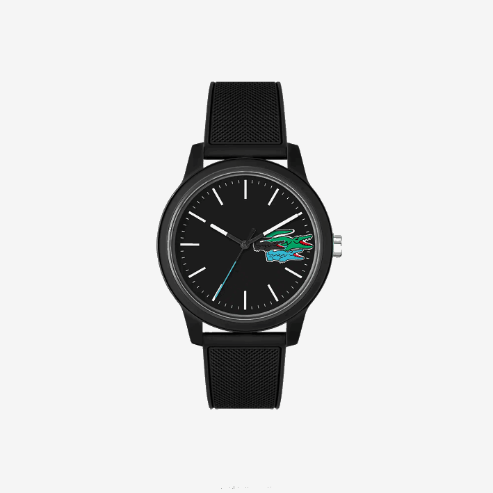 hombres Lacoste 6F242315 negro 000 Reloj 12.12 3 agujas - negro con correa de silicona