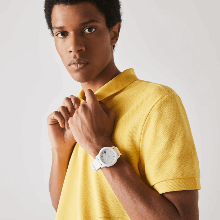 hombres Lacoste 6F242333 blanco 000 Reloj l.12.12 con correa de silicona blanca.