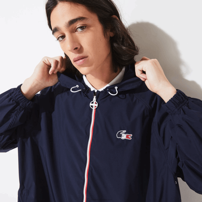 hombres Lacoste 6F241296 azul marino blanco rojo ley gabardina plegable sport edición espíritu deportivo francés