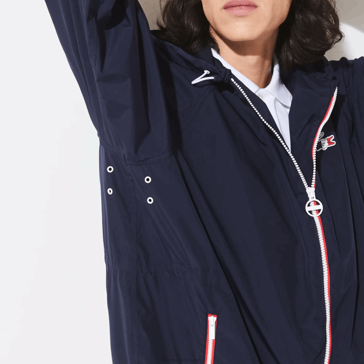 hombres Lacoste 6F241296 azul marino blanco rojo ley gabardina plegable sport edición espíritu deportivo francés