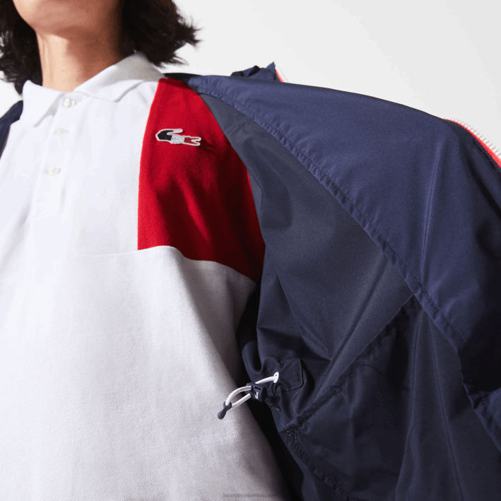 hombres Lacoste 6F241296 azul marino blanco rojo ley gabardina plegable sport edición espíritu deportivo francés