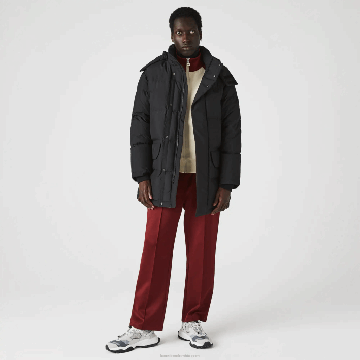 hombres Lacoste 6F241317 negro 031 abrigo largo acolchado con capucha removible hombres Lacoste 6F241317 negro 031 abrigo largo acolchado con capucha removible