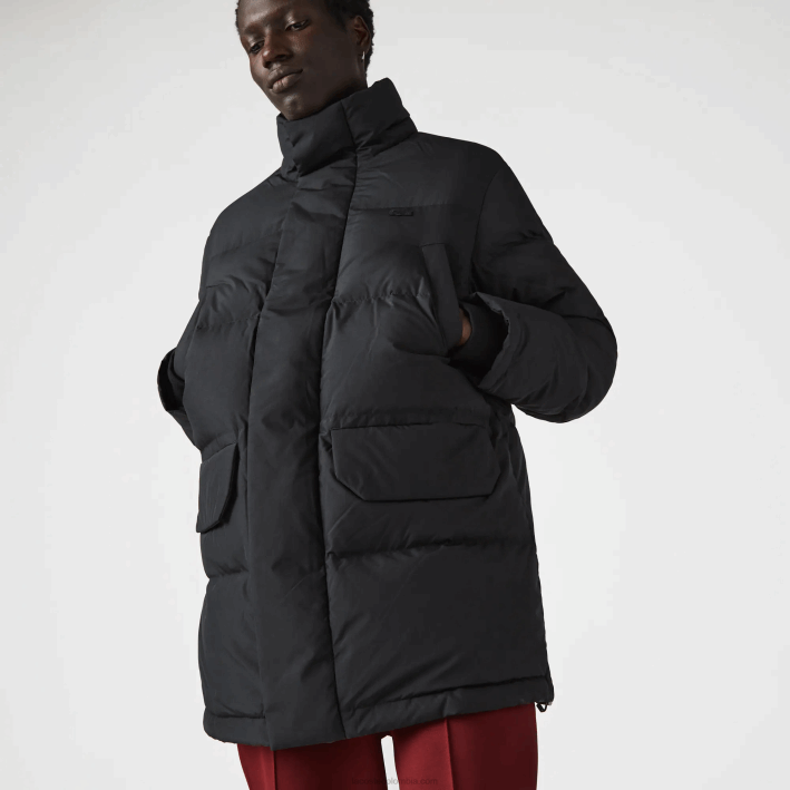 hombres Lacoste 6F241317 negro 031 abrigo largo acolchado con capucha removible