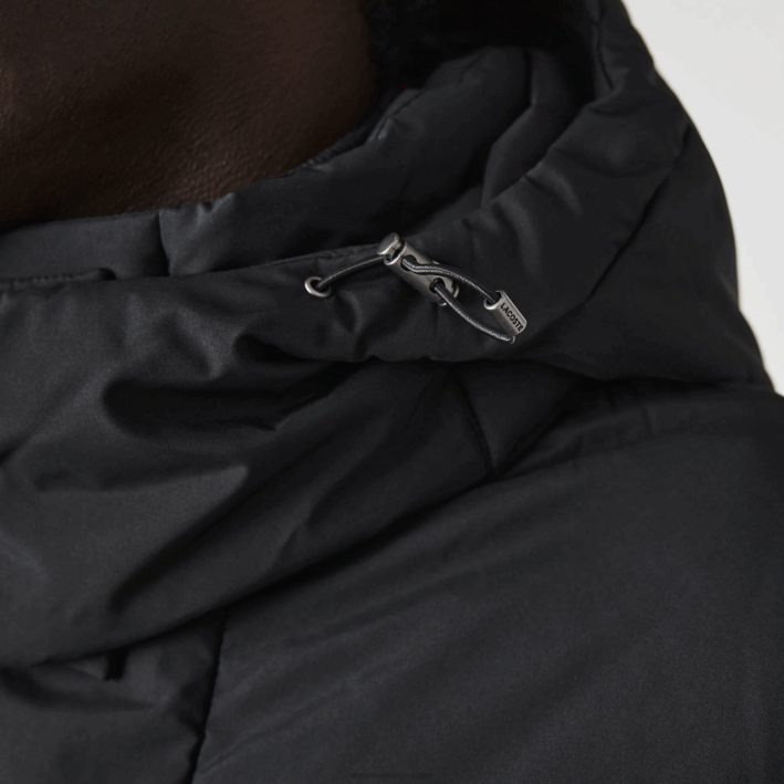 hombres Lacoste 6F241317 negro 031 abrigo largo acolchado con capucha removible
