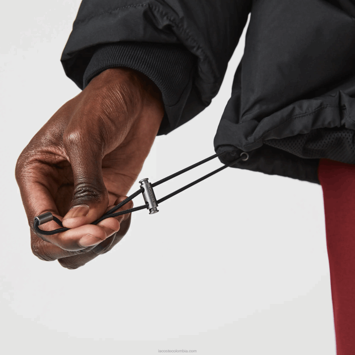 hombres Lacoste 6F241317 negro 031 abrigo largo acolchado con capucha removible