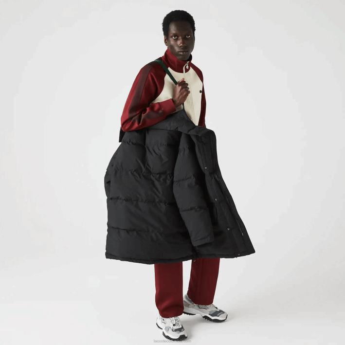 hombres Lacoste 6F241317 negro 031 abrigo largo acolchado con capucha removible