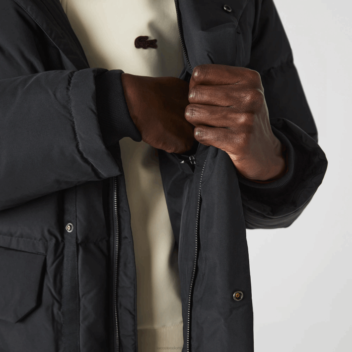 hombres Lacoste 6F241317 negro 031 abrigo largo acolchado con capucha removible