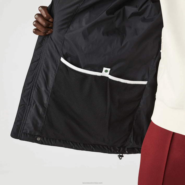 hombres Lacoste 6F241317 negro 031 abrigo largo acolchado con capucha removible