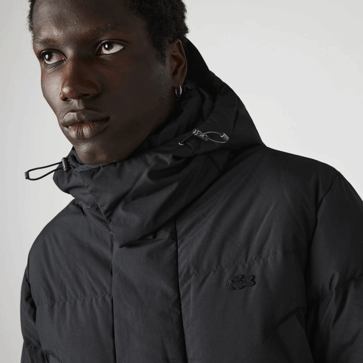 hombres Lacoste 6F241317 negro 031 abrigo largo acolchado con capucha removible