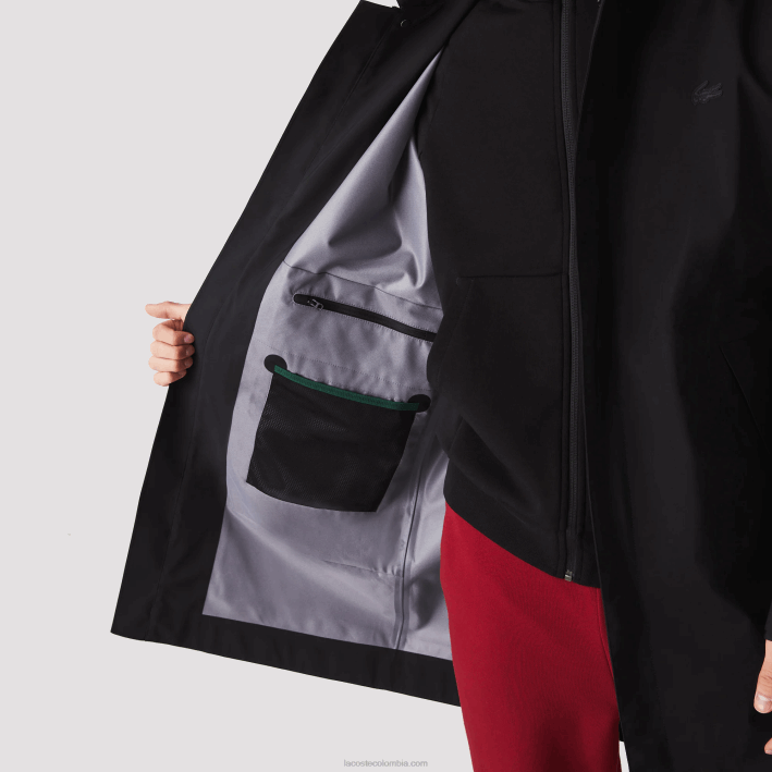 hombres Lacoste 6F241273 negro 031 parka resistente al agua hasta la rodilla con capucha removible