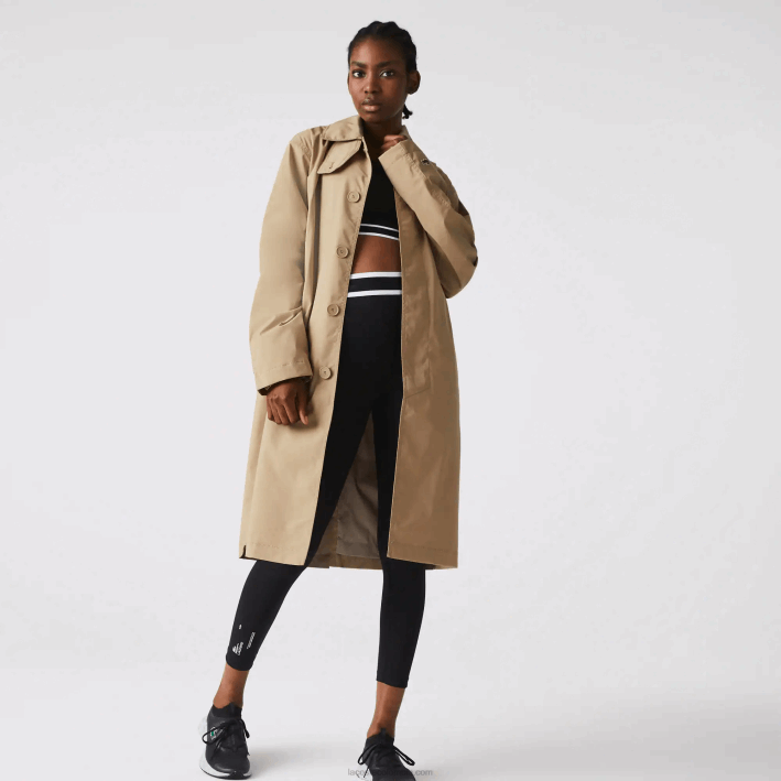 hombres Lacoste 6F241286 beige c5u parka larga ligera resistente al agua con botones