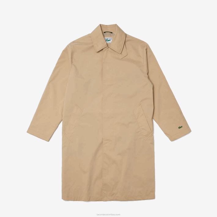 hombres Lacoste 6F241286 beige c5u parka larga ligera resistente al agua con botones