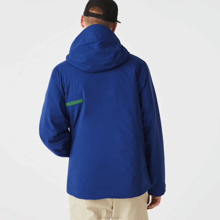 hombres Lacoste 6F241308 bdm azul parka acolchada resistente al agua