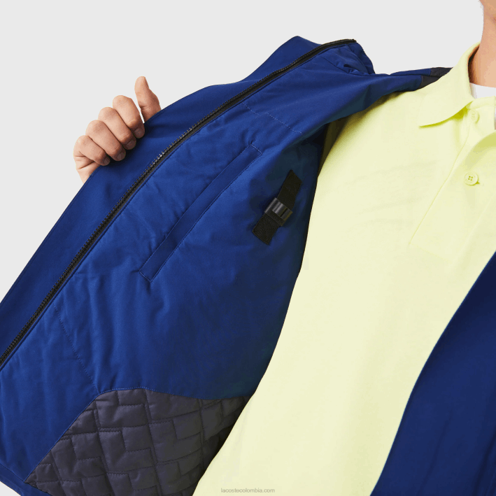 hombres Lacoste 6F241308 bdm azul parka acolchada resistente al agua