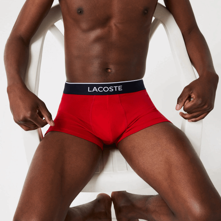 hombres Lacoste 6F241327 azul marino gris rojo chine w3t calzoncillos bóxer casuales de la firma, paquete de 3