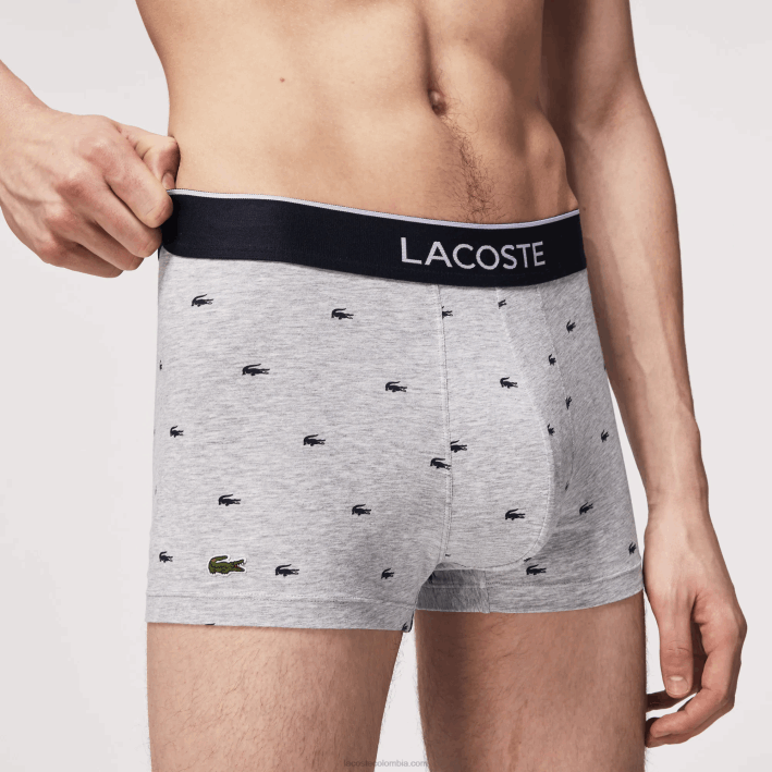 hombres Lacoste 6F241327 azul marino gris rojo chine w3t calzoncillos bóxer casuales de la firma, paquete de 3