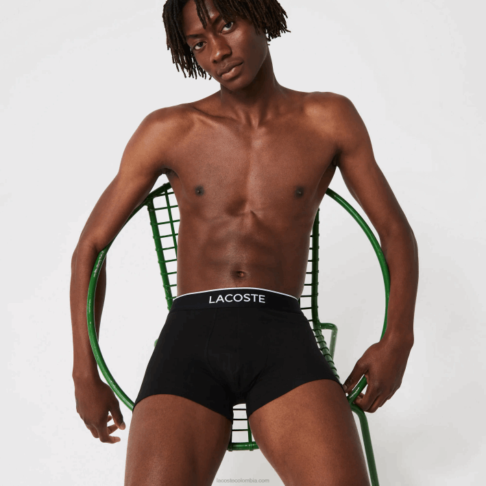 hombres Lacoste 6F241328 lomo gris negro vdp calzoncillos bóxer casuales de la firma, paquete de 3