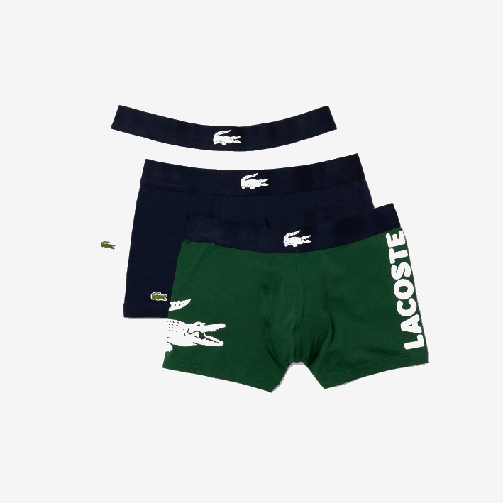 hombres Lacoste 6F241341 verde azul marino blanco p52 pack de 3 calzoncillos de algodón stretch no combinados