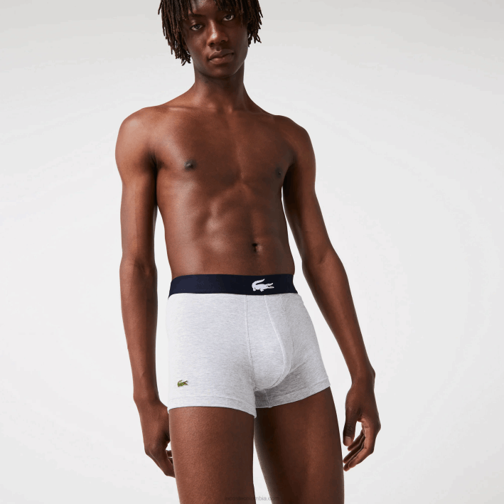hombres Lacoste 6F241342 blanco gris chino azul marino bck pack de 3 calzoncillos de algodón stretch no combinados