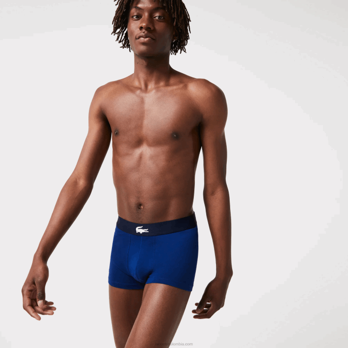 hombres Lacoste 6F241342 blanco gris chino azul marino bck pack de 3 calzoncillos de algodón stretch no combinados