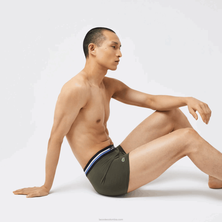 hombres Lacoste 6F241348 gris lomo caqui verde azul 8wz Pack de 3 calzoncillos icónicos con cinturilla en tres tonos