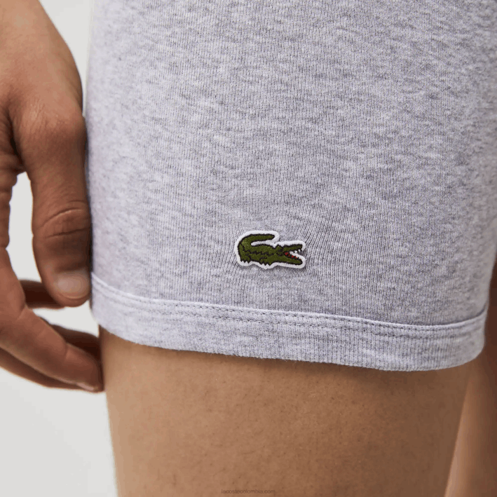 hombres Lacoste 6F241357 rojo gris chino azul marino w46 Pack de 3 calzoncillos bóxer largos de algodón con cintura con letras