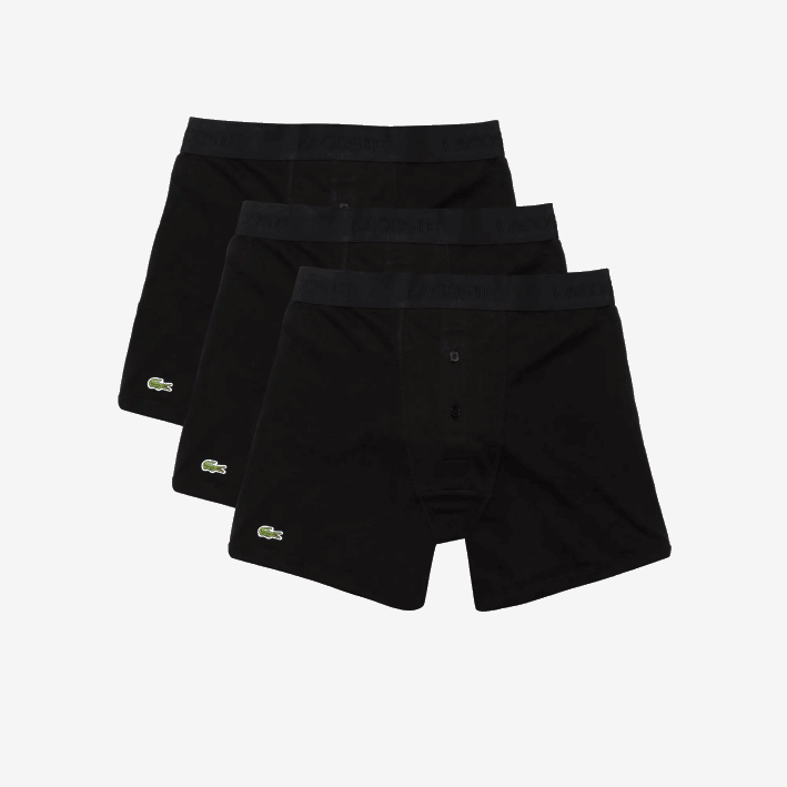 hombres Lacoste 6F241358 negro 031 Pack de 3 calzoncillos bóxer largos de algodón con cintura con letras hombres Lacoste 6F241358 negro 031 Pack de 3 calzoncillos bóxer largos de algodón con cintura con letras