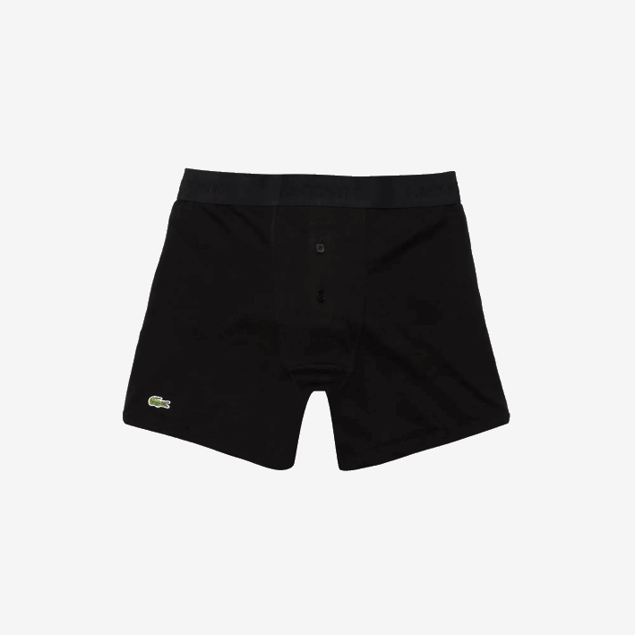 hombres Lacoste 6F241358 negro 031 Pack de 3 calzoncillos bóxer largos de algodón con cintura con letras