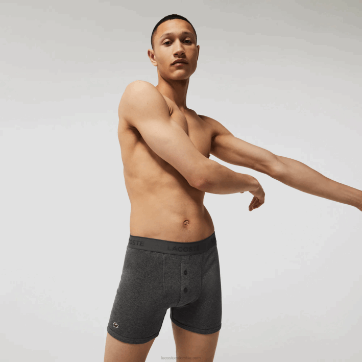 hombres Lacoste 6F241359 lomo gris negro vfu Pack de 3 calzoncillos bóxer largos de algodón con cintura con letras hombres Lacoste 6F241359 lomo gris negro vfu Pack de 3 calzoncillos bóxer largos de algodón con cintura con letras