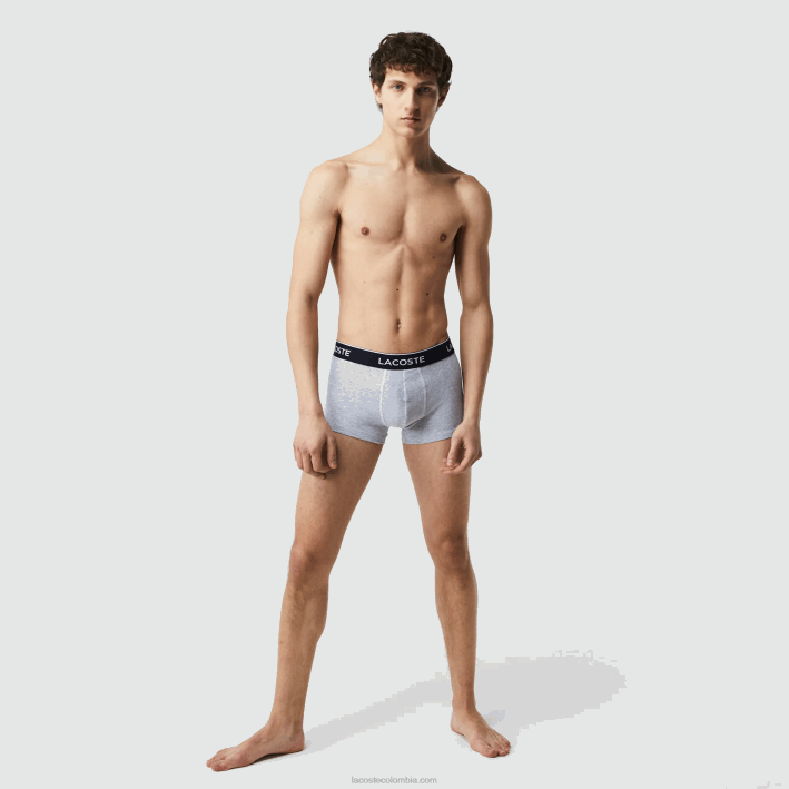 hombres Lacoste 6F241371 lomo gris azulado f7k calzoncillos tipo bóxer informales, paquete de 3