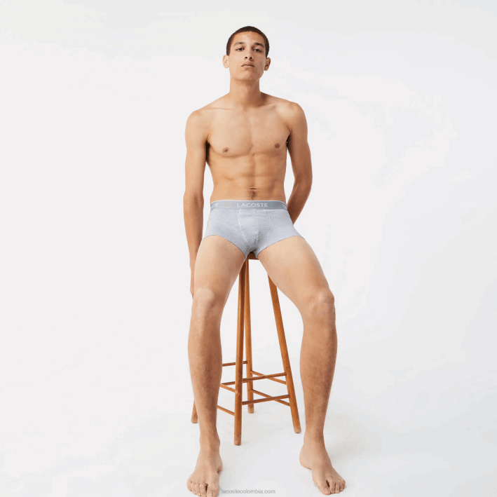 hombres Lacoste 6F241372 negro blanco gris chine nua calzoncillos tipo bóxer informales, paquete de 3