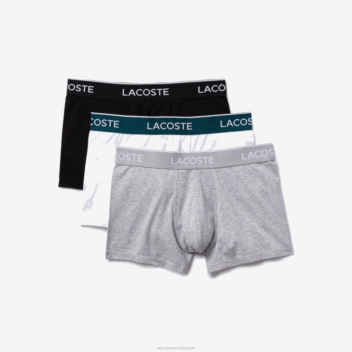 hombres Lacoste 6F241372 negro blanco gris chine nua calzoncillos tipo bóxer informales, paquete de 3