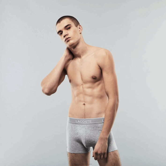 hombres Lacoste 6F241372 negro blanco gris chine nua calzoncillos tipo bóxer informales, paquete de 3