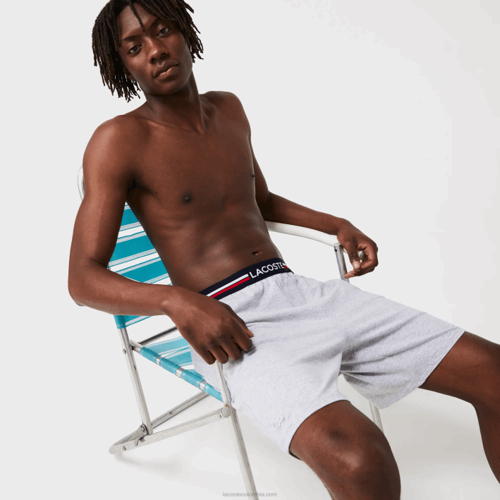 hombres Lacoste 6F241375 lomo gris cca calzoncillos boxer largos con cintura a rayas