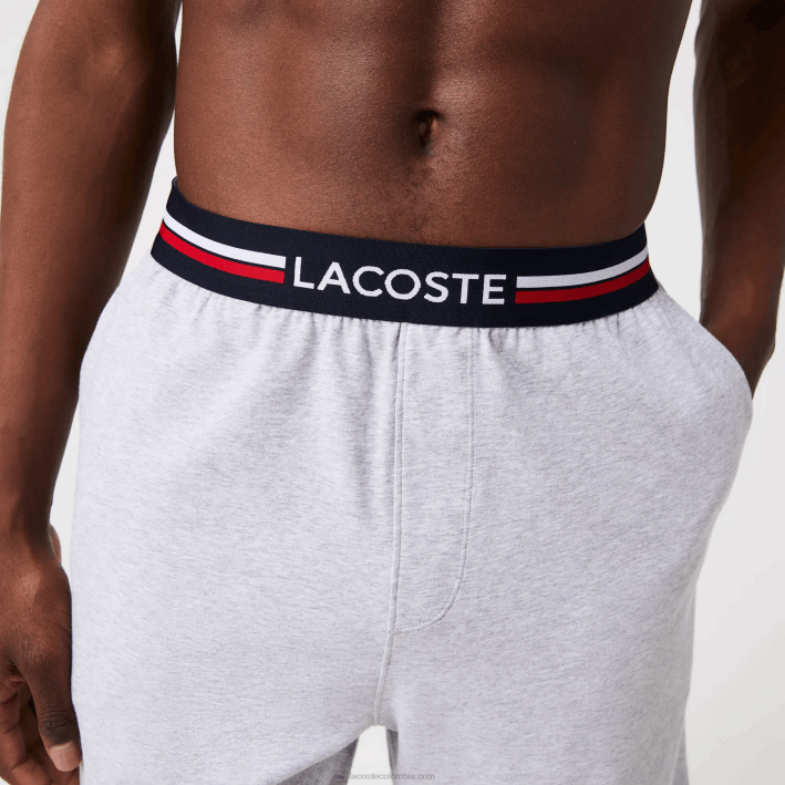 hombres Lacoste 6F241375 lomo gris cca calzoncillos boxer largos con cintura a rayas