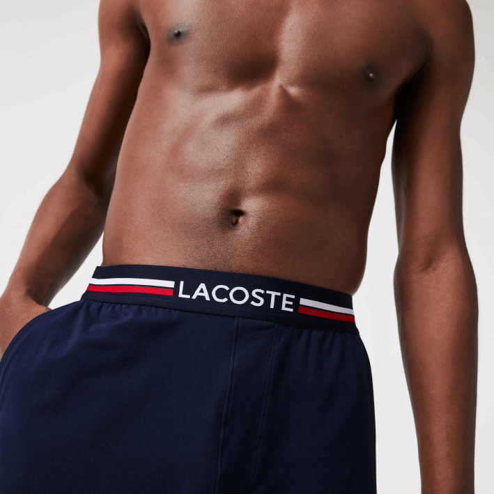 hombres Lacoste 6F241376 azul marino 166 calzoncillos boxer largos con cintura a rayas