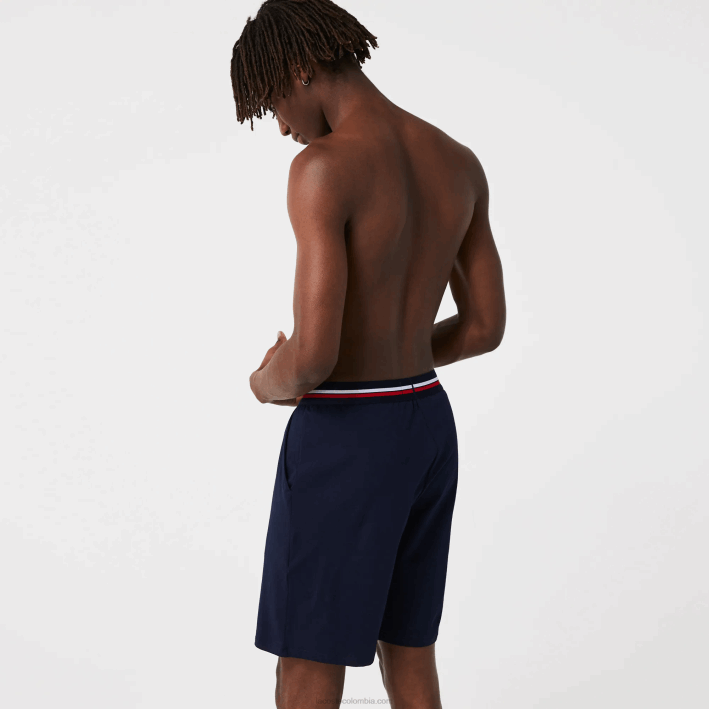 hombres Lacoste 6F241376 azul marino 166 calzoncillos boxer largos con cintura a rayas