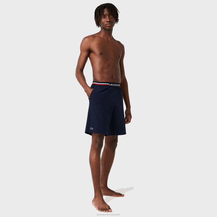 hombres Lacoste 6F241376 azul marino 166 calzoncillos boxer largos con cintura a rayas