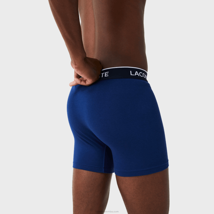 hombres Lacoste 6F241404 azul marino rojo azul marino w64 Pack de 3 calzoncillos bóxer largos de algodón elástico