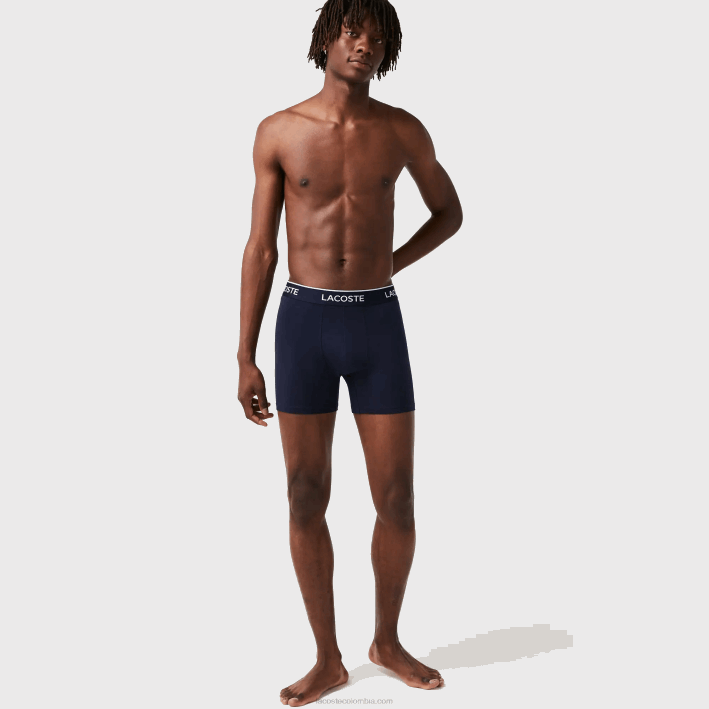 hombres Lacoste 6F241404 azul marino rojo azul marino w64 Pack de 3 calzoncillos bóxer largos de algodón elástico