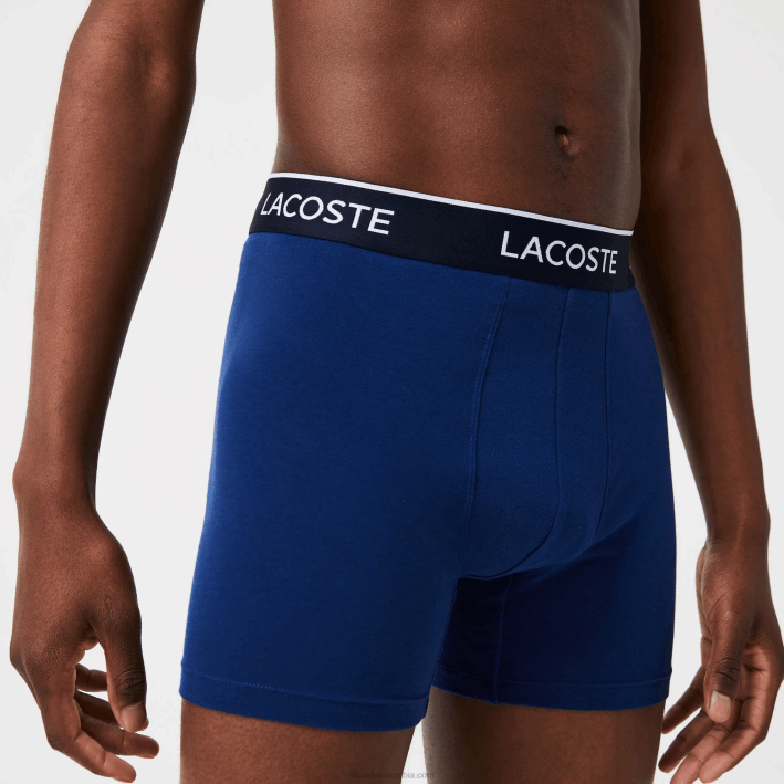 hombres Lacoste 6F241404 azul marino rojo azul marino w64 Pack de 3 calzoncillos bóxer largos de algodón elástico